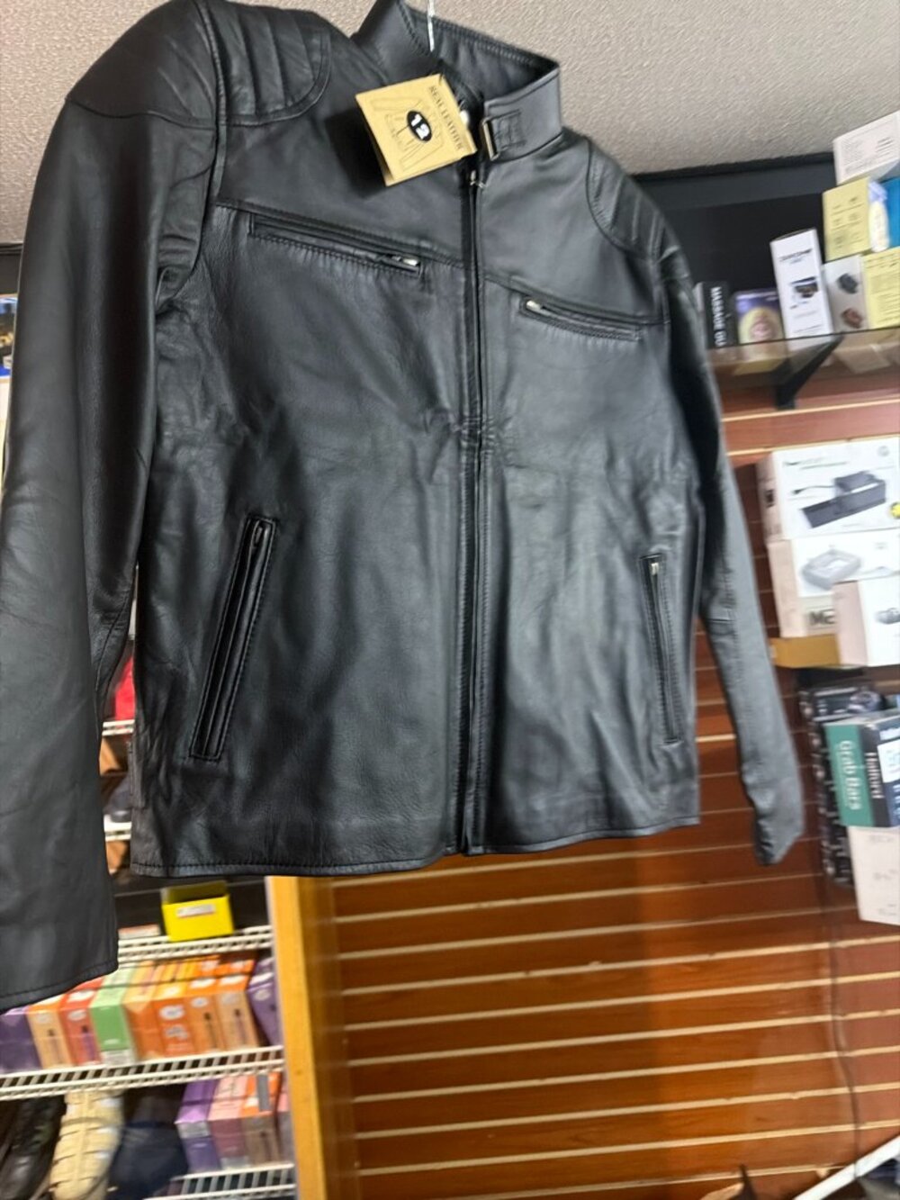 Mens Black Real Leather Jacket NWT Size Medium